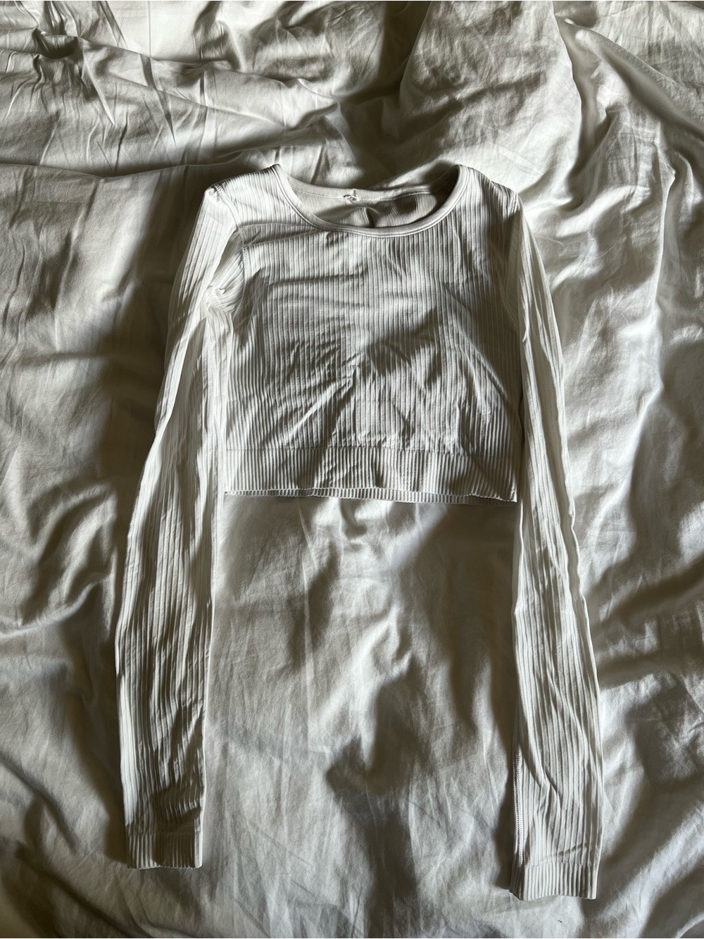 lululemon athletica White Ribbed Long-Sleeve Crop Top